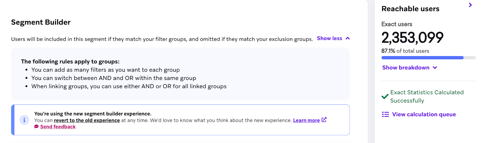 "Reachable ユーザー s"パネルには、内訳を表示するオプションがあります。