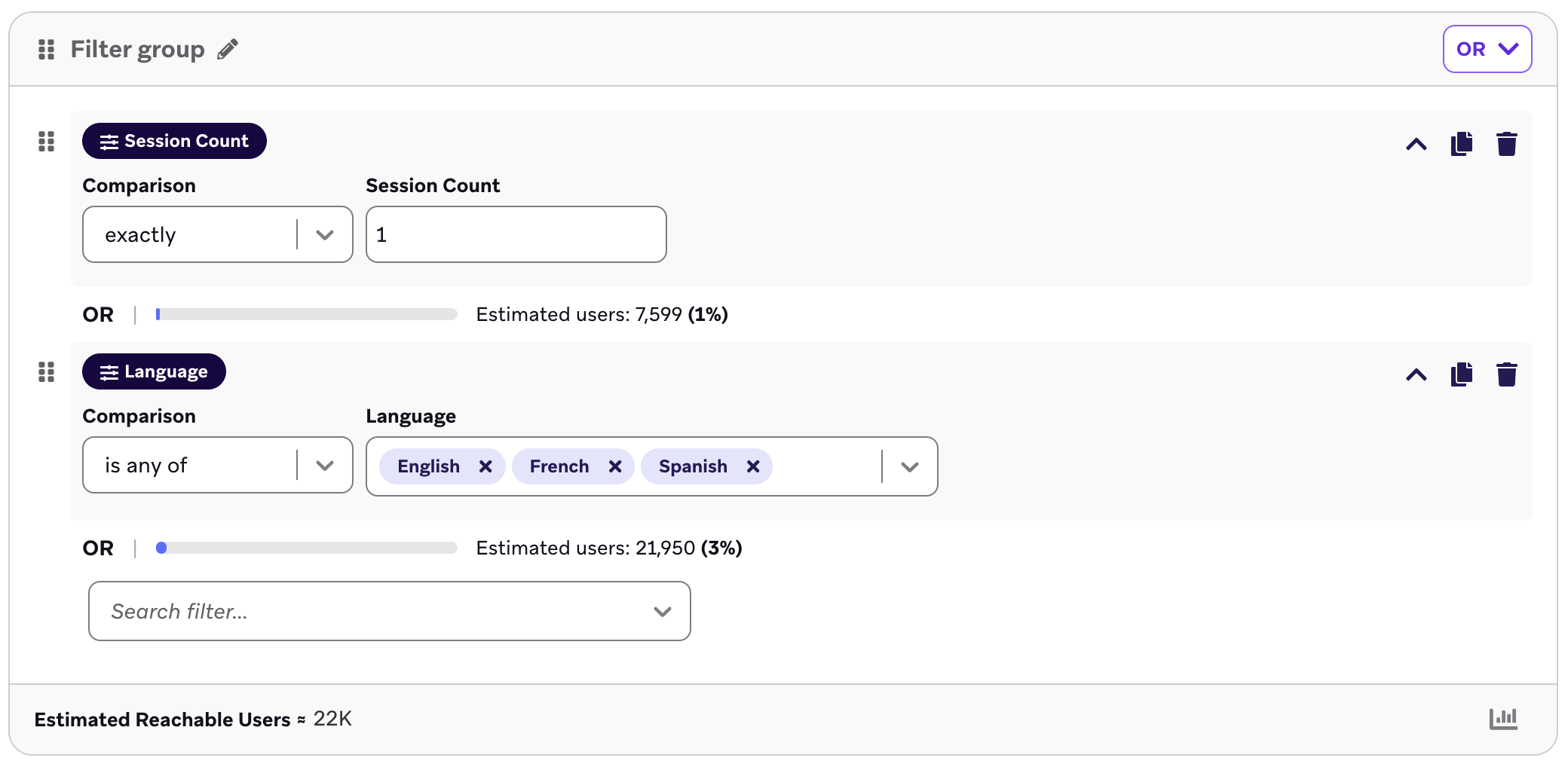 Segmentファンネル統計を持つ2つのフィルターs。