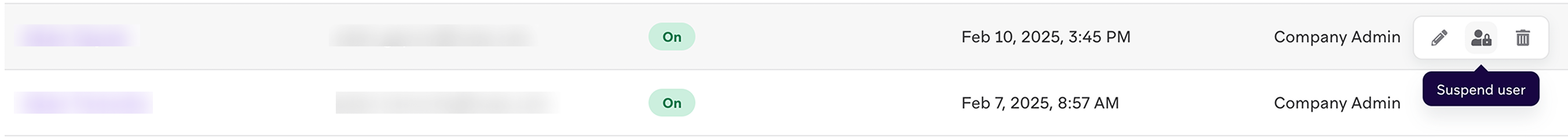 ユーザーを一時停止することができます。